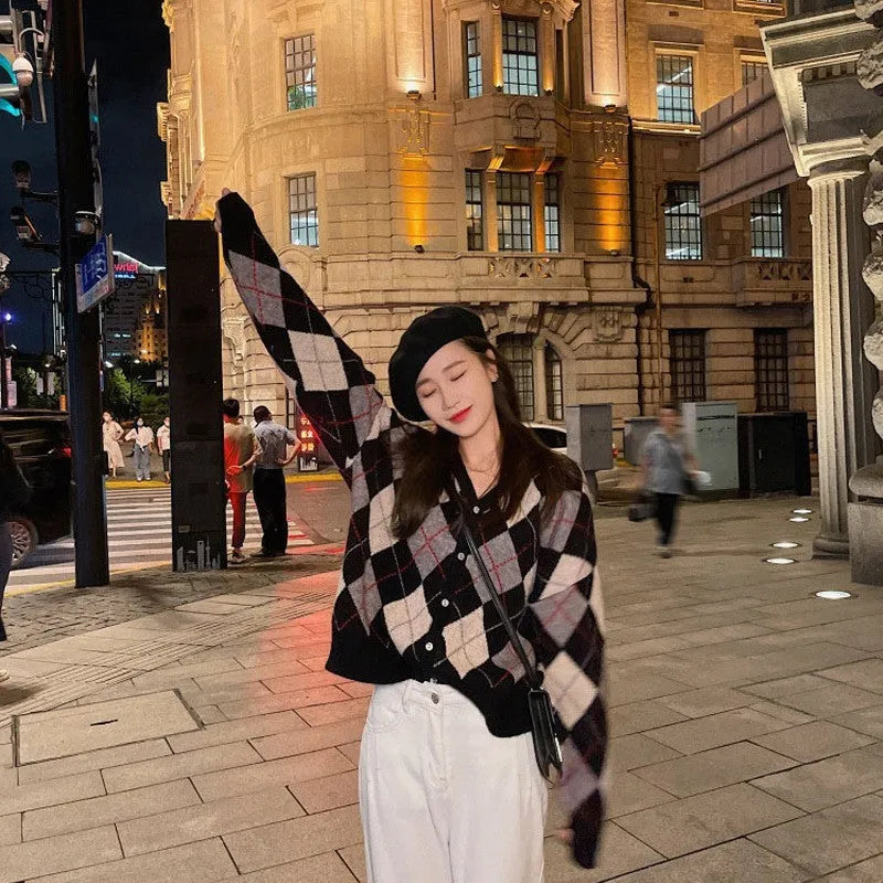 Macaron colour knitted casual cardigan coat in Japanese Korean style