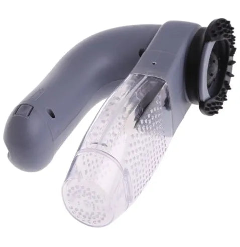 Grey portable electric pet hair vacuum cleaner with soft rubber grooming head