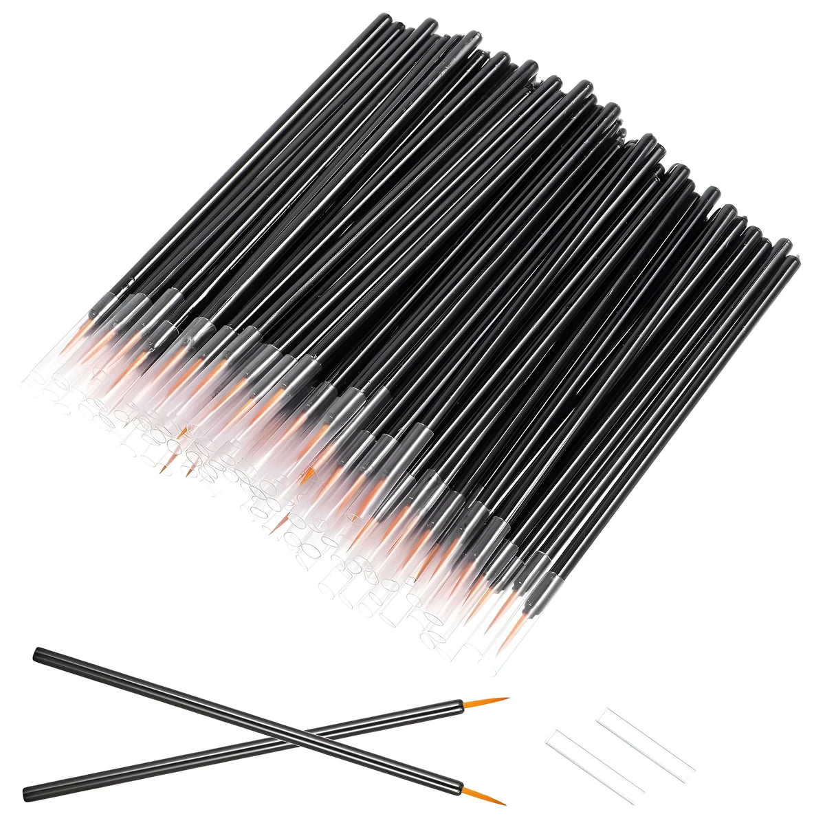 100 black disposable eyeliner brushes with ultra-fine points and plastic sleeve protection