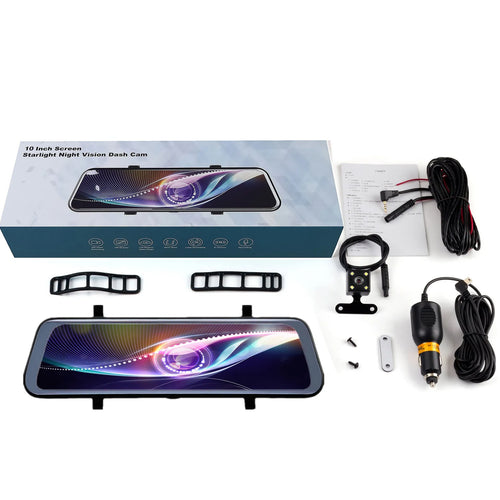 10-inch touch screen car driving recorder mounted on rearview mirror with wide-angle lens