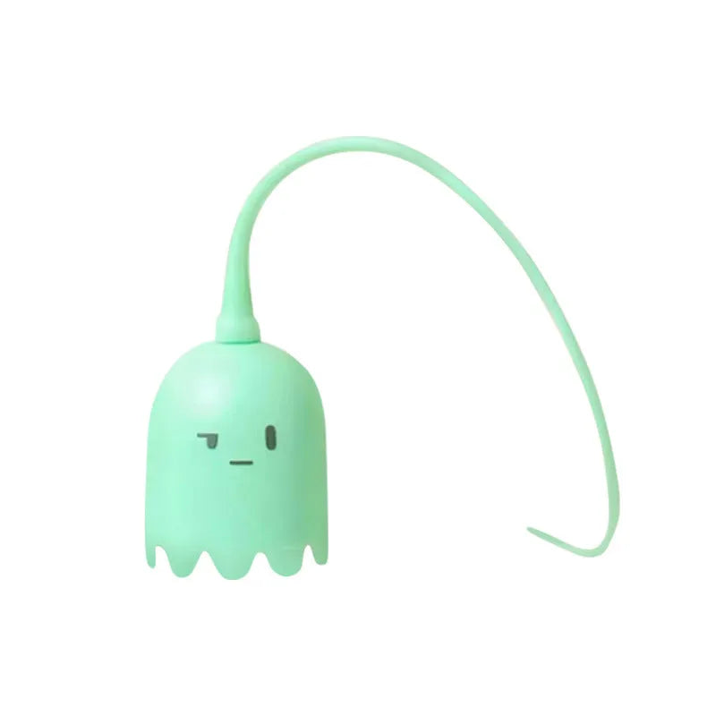 Rechargeable automatic cat toy wand with green silicone swinging tails for indoor cat play