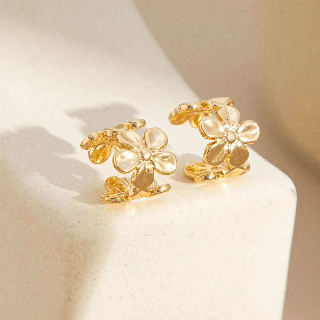 Gold starfish and scallop shell drop earrings with marine theme design for women