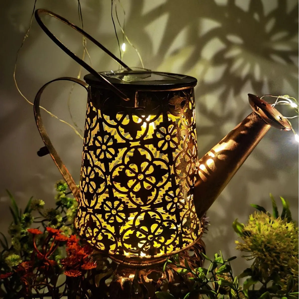 Butterfly kettle solar light in wrought iron for courtyard and garden decoration