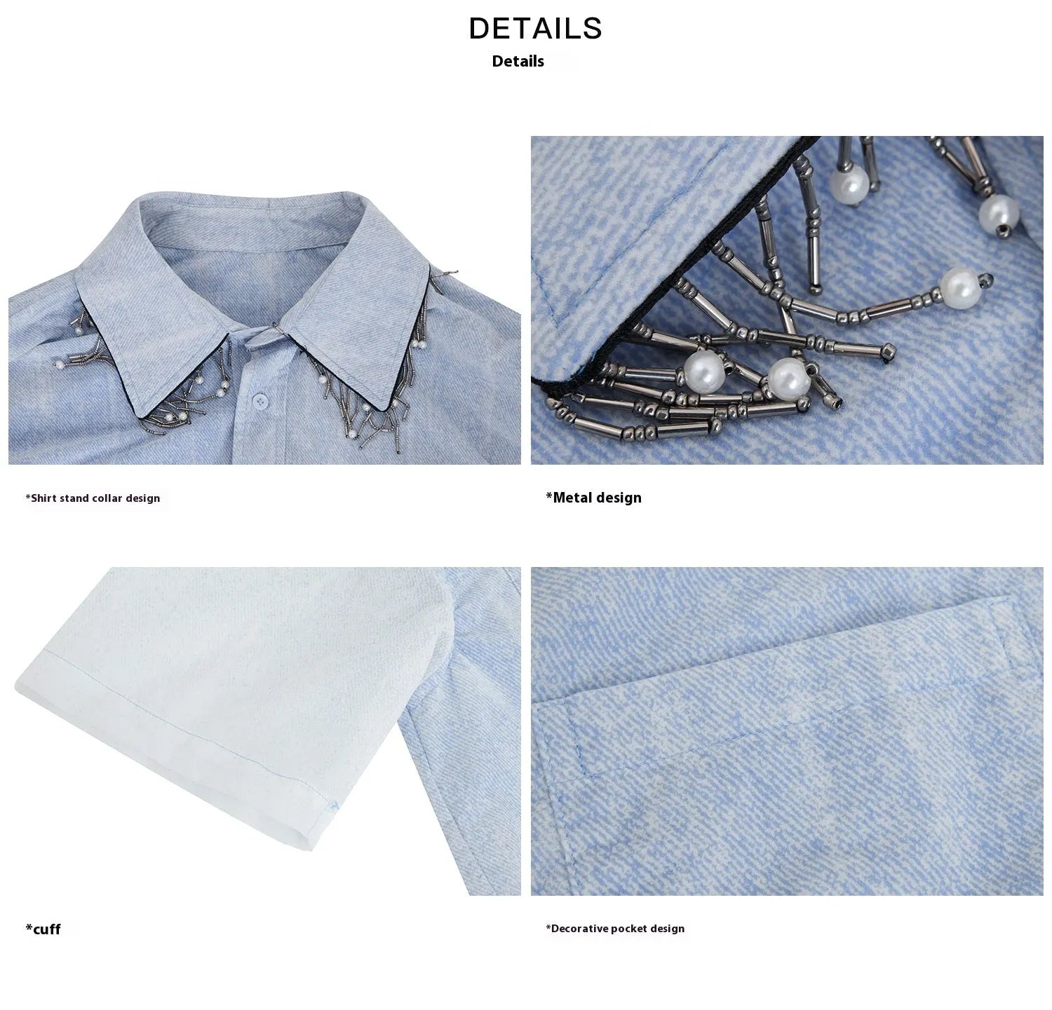 Men's blue and white gradient loose fit short sleeve shirt with quilted details