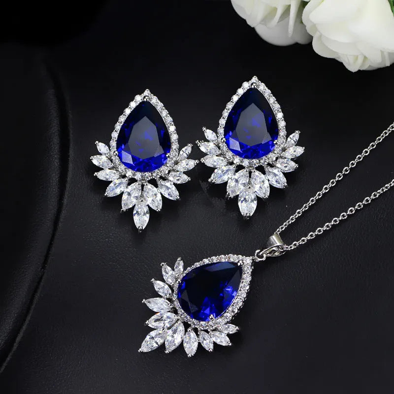AAA jewellery chain set with necklace and earrings in blue, red and white colours for formal events