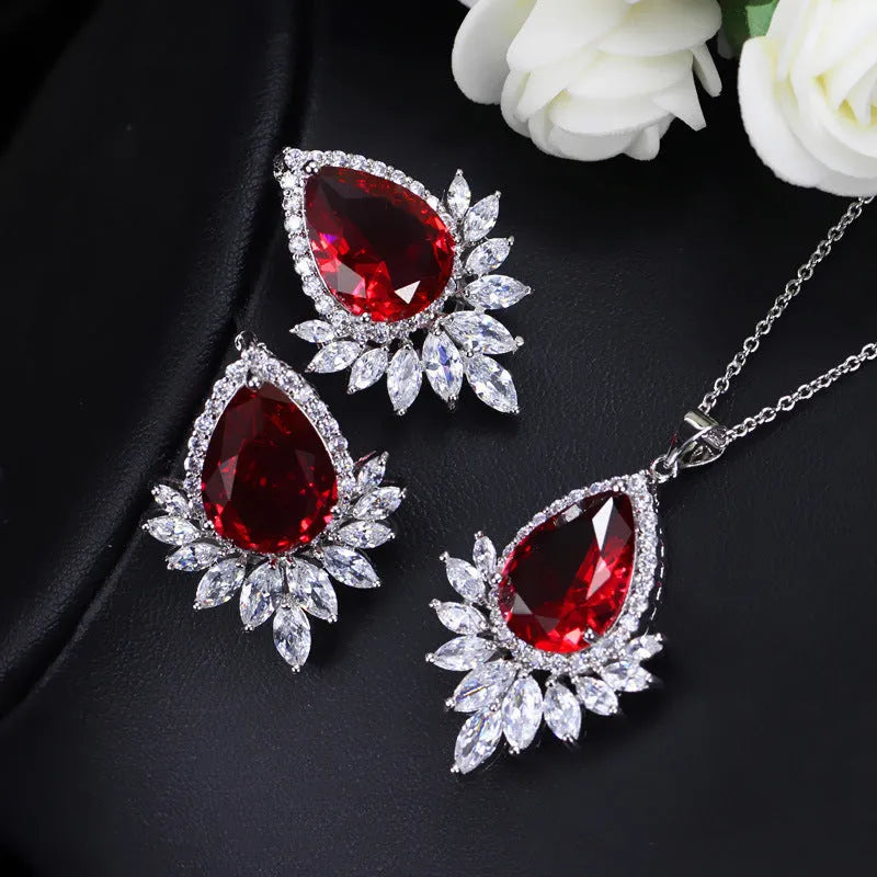 AAA jewellery chain set with necklace and earrings in blue, red and white colours for formal events