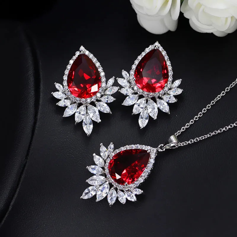 AAA jewellery chain set with necklace and earrings in blue, red and white colours for formal events