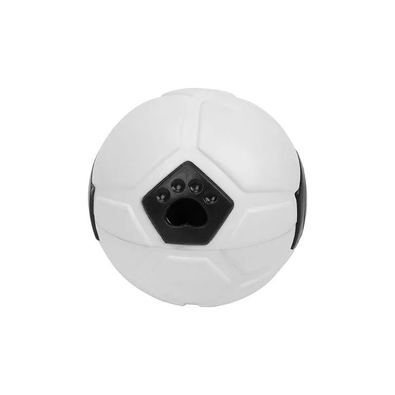 Orange and white TPR dog toy balls for chewing, one hollow and one with a teeth cleaning stick.