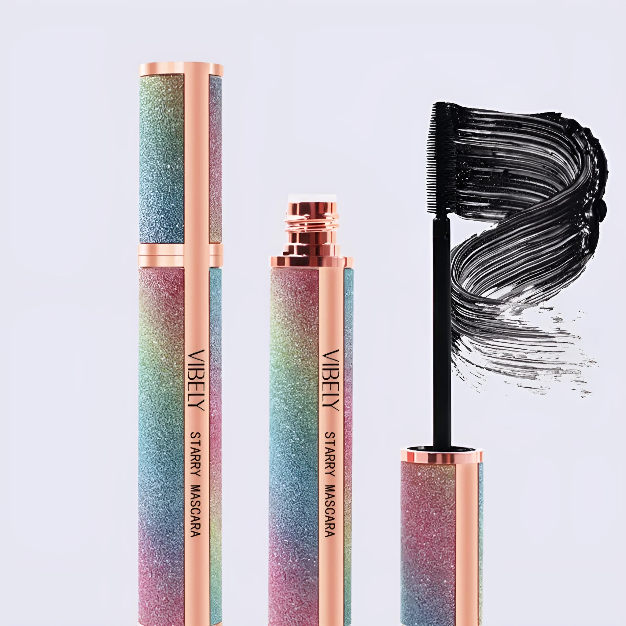Black waterproof mascara tube providing 4D curling effect for long thick lashes