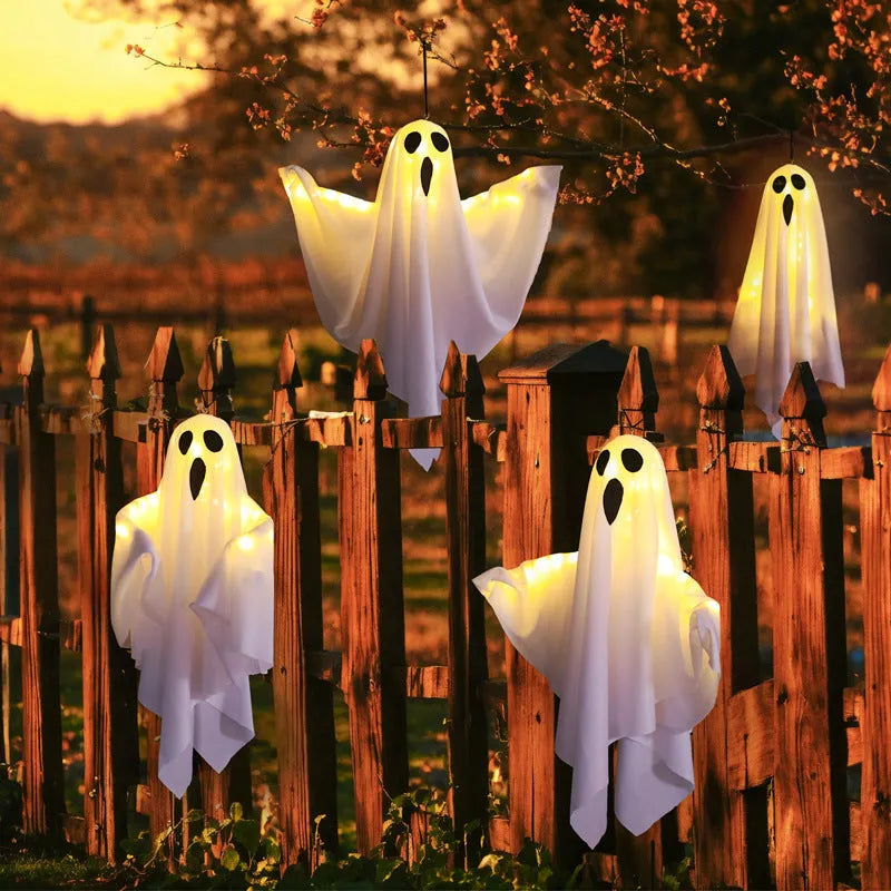 White and orange cloth ghost scream Halloween light with 4.5V button electronics for indoor party decorations