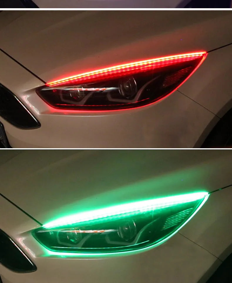 RGB colour LED daytime running lights with remote control in three length options for vehicles