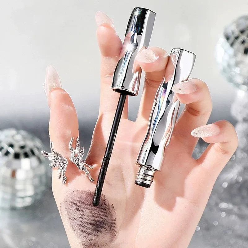 Waterproof steel tube eyelash mascara in black or brown shades with optional eyelash curler for long thick lashes