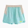 Men's loose grey workout shorts with elastic waist and lace-up fly detail for gym training.