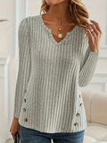 Casual solid colour button sweater in black or grey green with regular sleeves