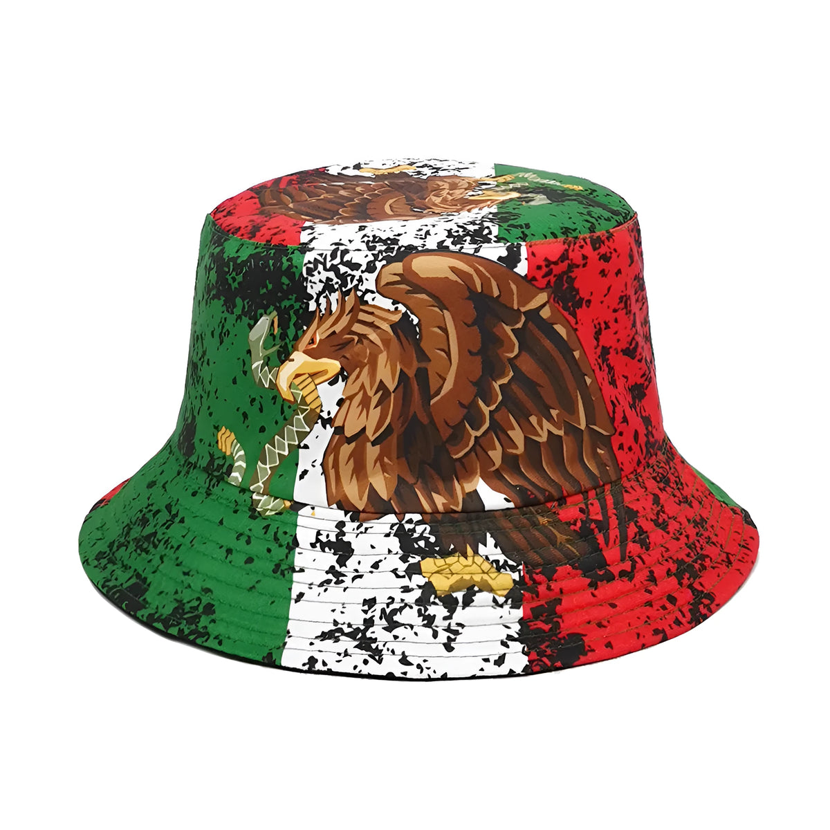 Eagle pattern retro bucket hat in polyester with dome crown for sun protection