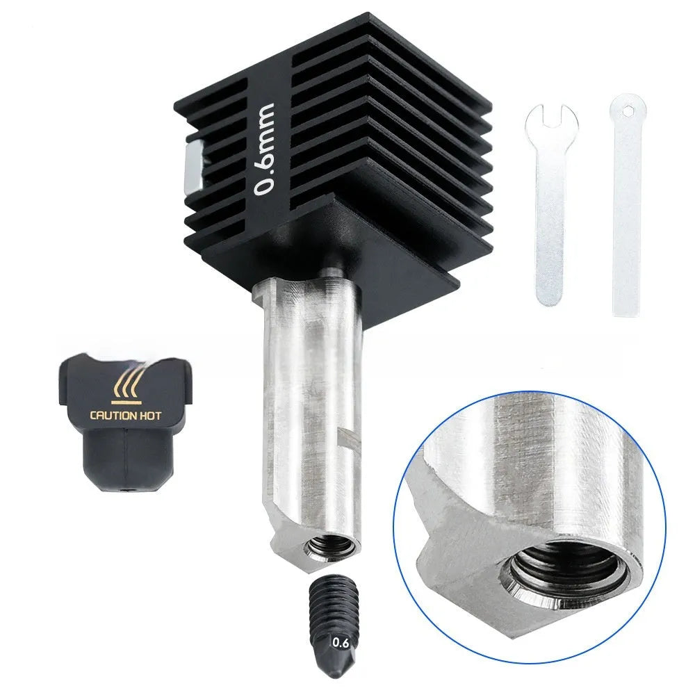 A1A1 Mini 3D printer hot end nozzle assembly with hardened steel nozzle and black silicone sleeve
