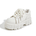 Women's beige leather muffin bottom casual shoes with rubber foam soles for height increase