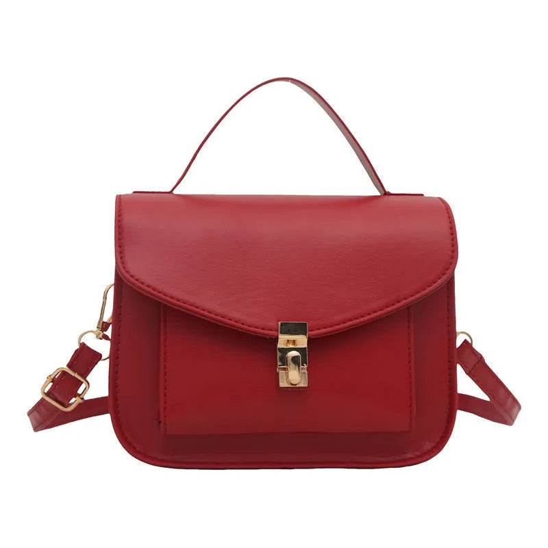 Urban simplicity horizontal square PU crossbody bag with sewing line details and nylon lining in black, white, red, or dark brown