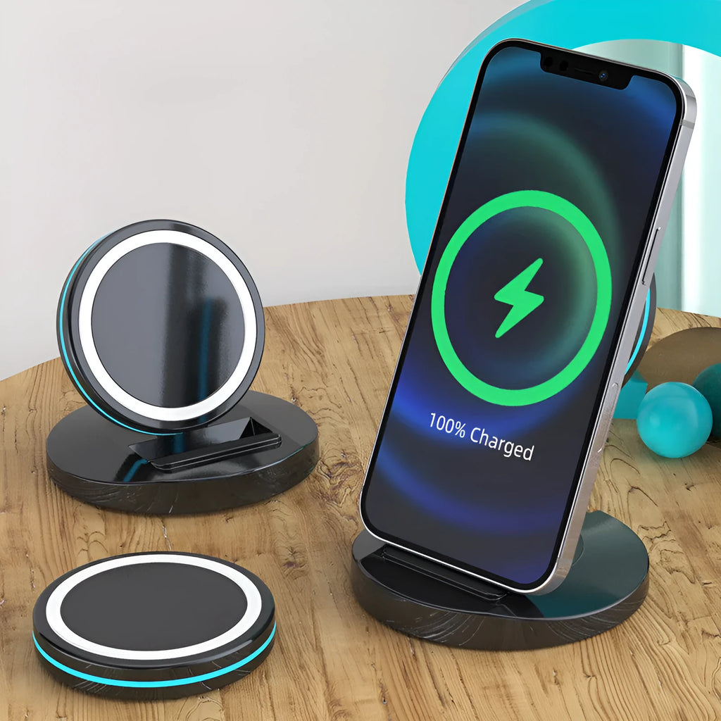 Folding magnetic wireless charging stand for iPhone 12 with 3 in 1 charging capability