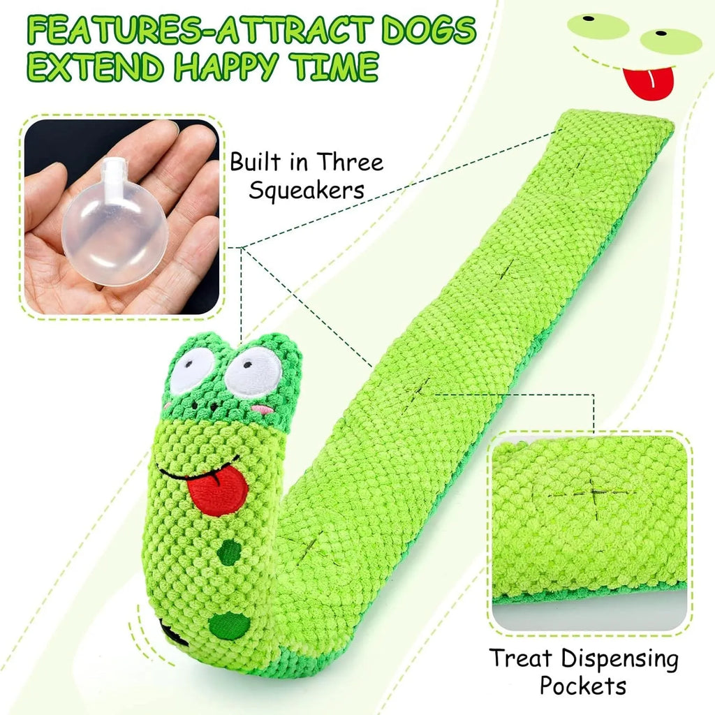 Squeak dog toy with snuffle puzzle design for foraging training in frog snail snake options
