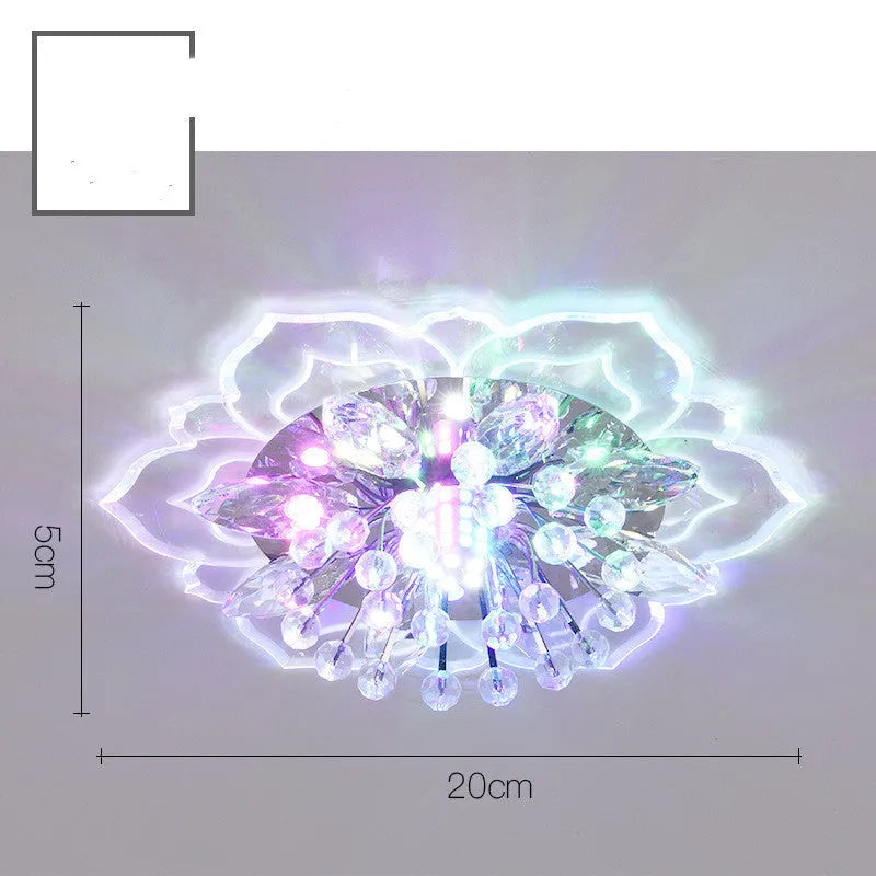 Modern crystal ceiling lamp with flower-shaped shade and LED light source for living room or bedroom