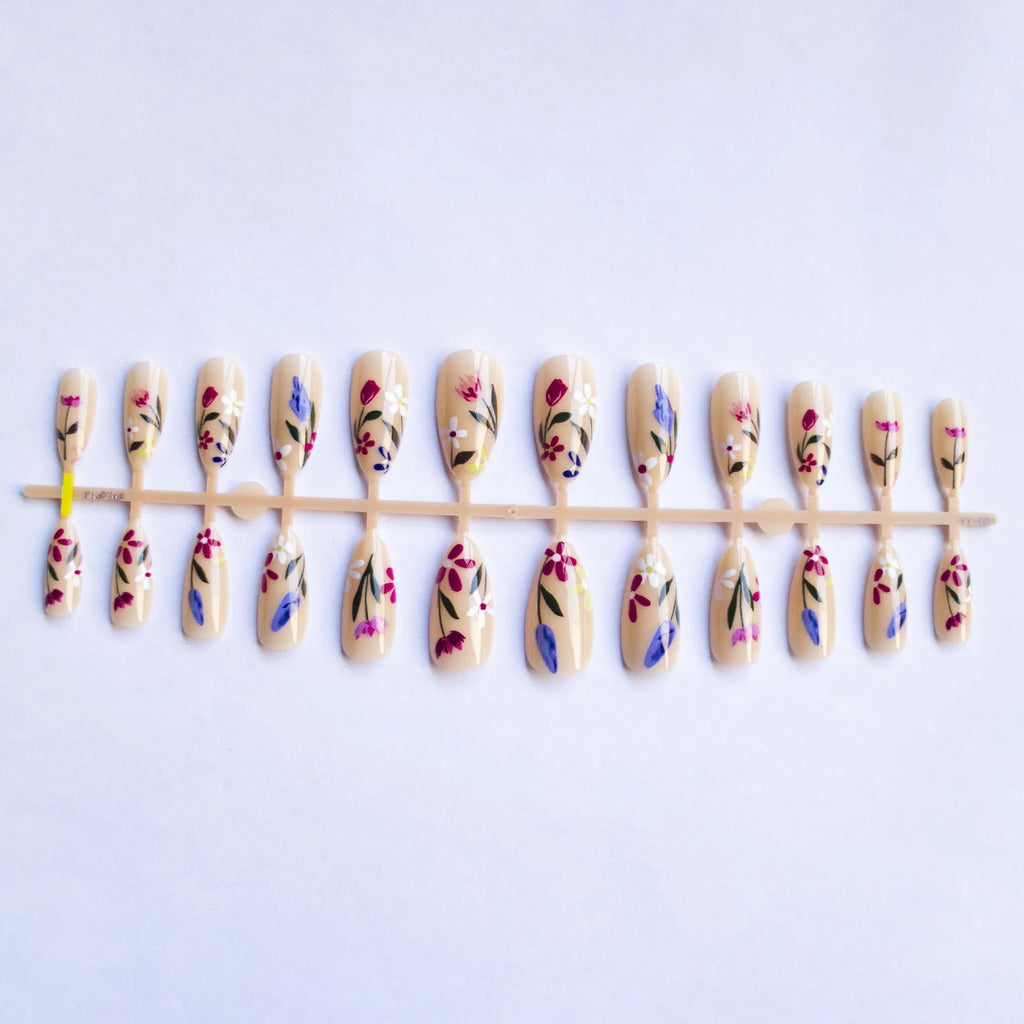 Removable flower armour nail art set with almond shapes and floral patterns