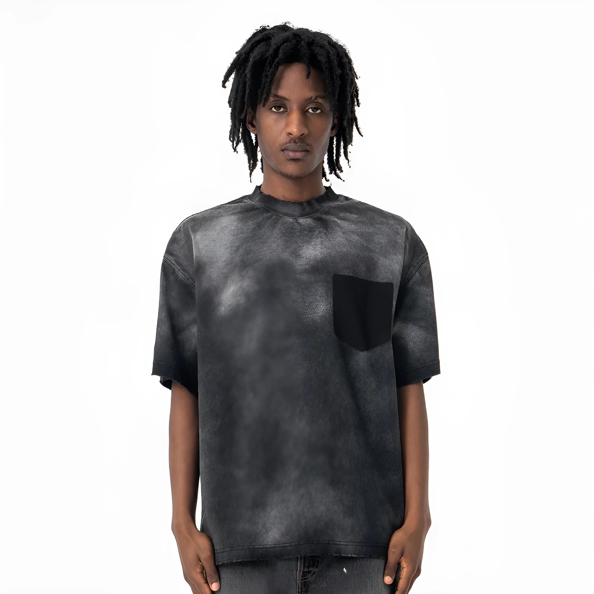 Men's black cotton short-sleeved t-shirt with letter print and loose street fashion style