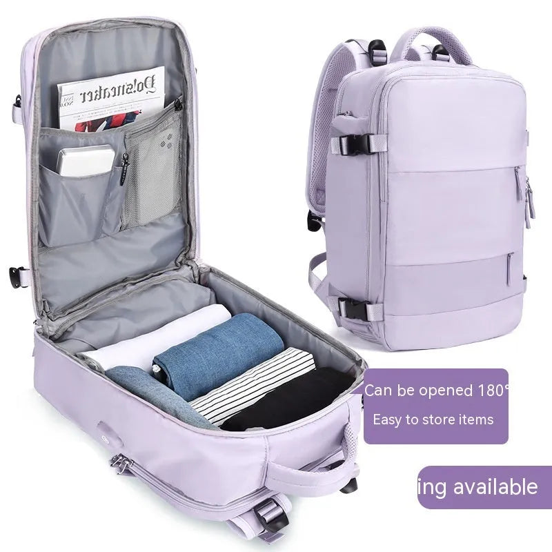Large capacity waterproof mummy backpack in nylon available in multiple colours including black, mint green, pink, and light blue