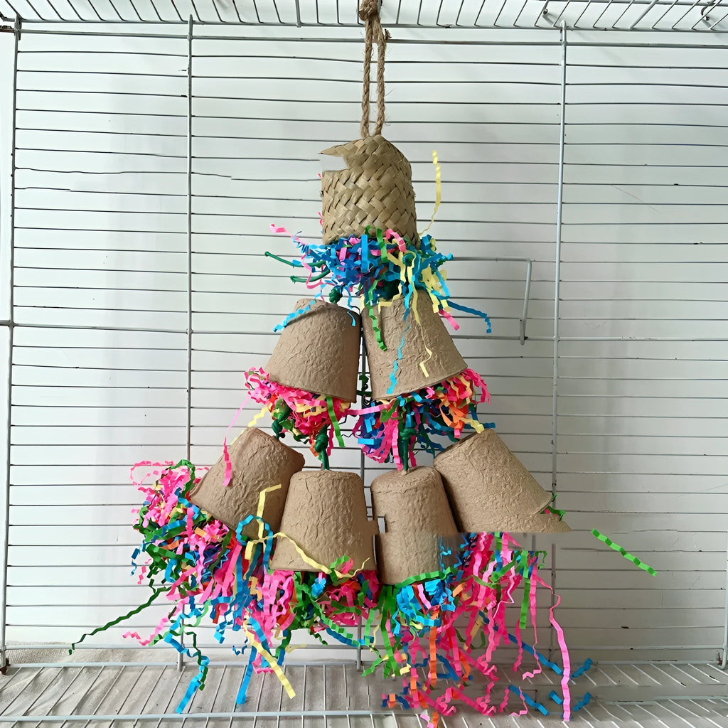 Parrot palm weaving paper cup chew toy hanging at 38cm height for cage placement