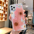 Floral pattern TPU mobile phone case for iPhone in pink and yellow colour options.