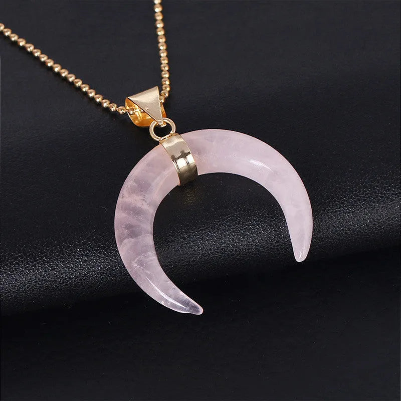 Natural stone moon pendant necklace on 45cm chain with copper fittings