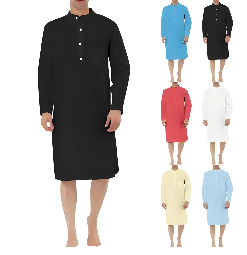 Men's cotton shirt robe with front pocket in light blue colour