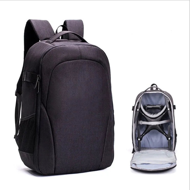 Black Oxford cloth drone backpack with multiple compartments for UAV equipment