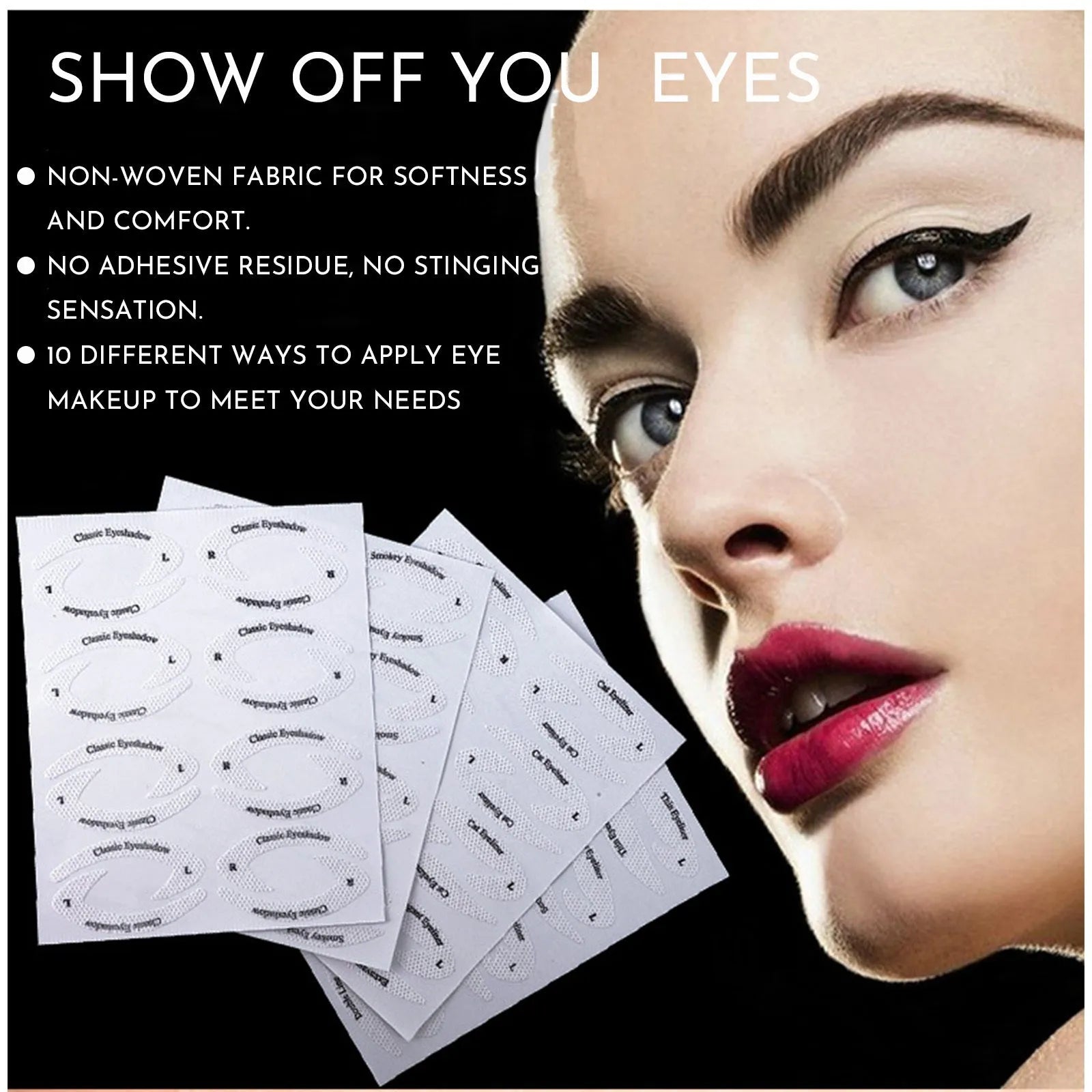 Set of four reusable flexible eyeliner sticker templates for makeup application