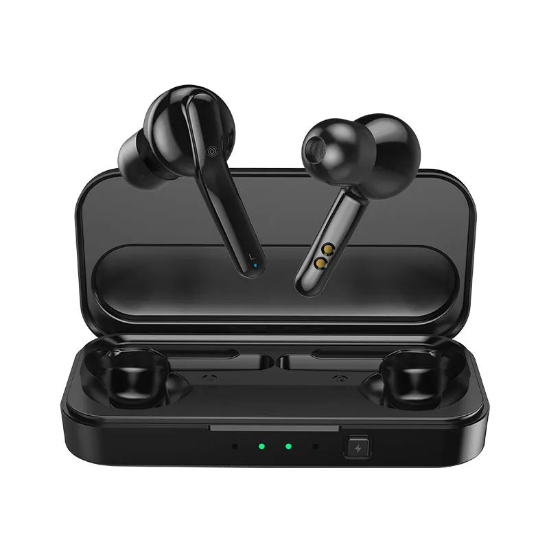 Black and white true wireless stereo earbuds with Bluetooth 5.0 technology