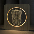 Tooth-shaped wooden acrylic night lamp with warm finish measuring 190x190x30mm