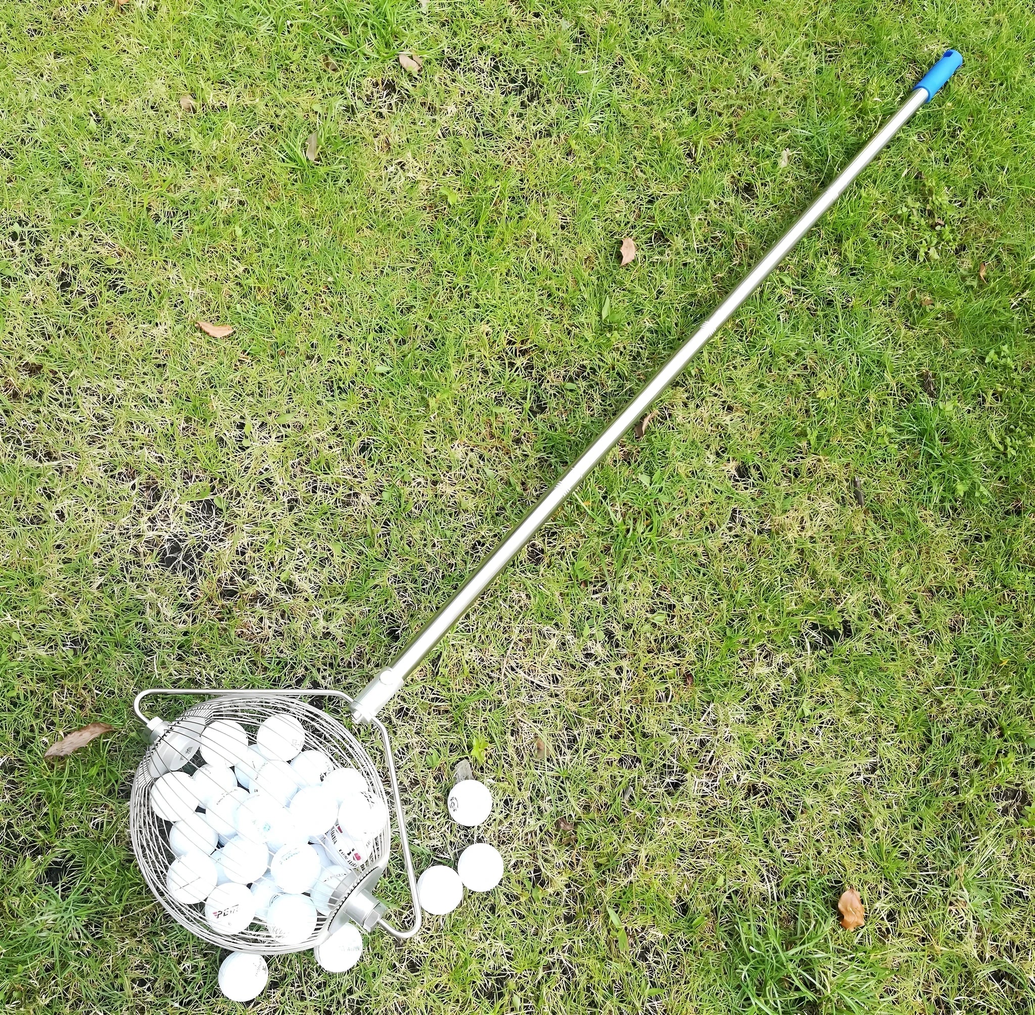 Stainless steel golf ball picker with metallic finish for retrieving balls from water hazards