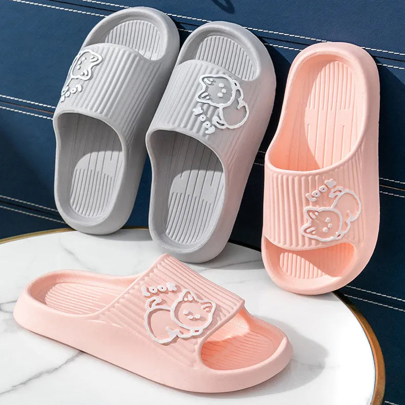 Cat motif thick platform flip-flop slippers in multiple colours with EVA sole