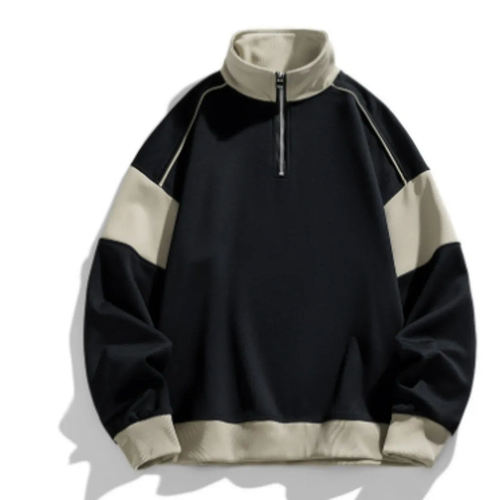 Men's corduroy rabbit fur hooded sweater with drop shoulders and loose lapels in neutral colours