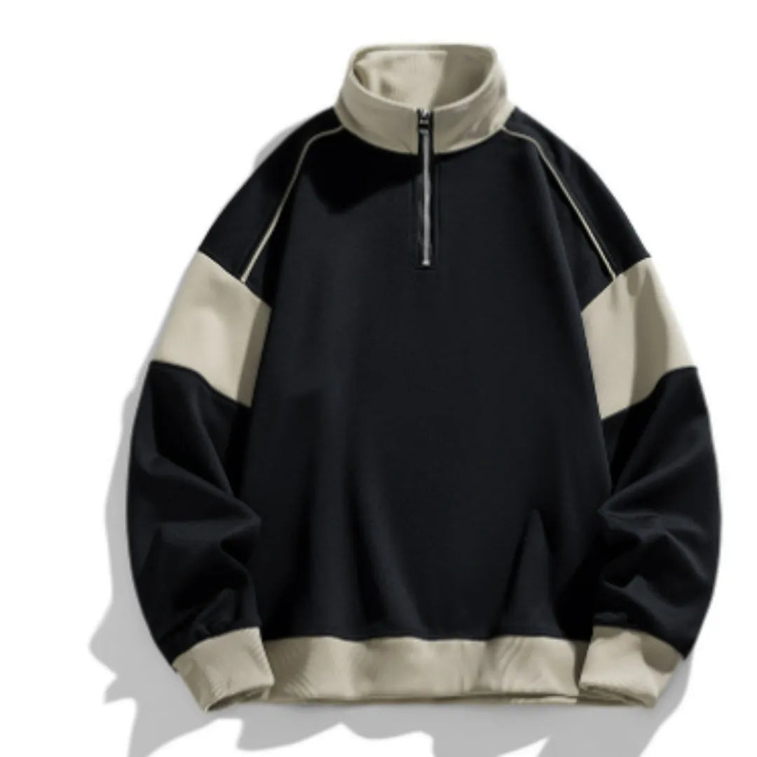 Men's corduroy rabbit fur hooded sweater with drop shoulders and loose lapels in neutral colours