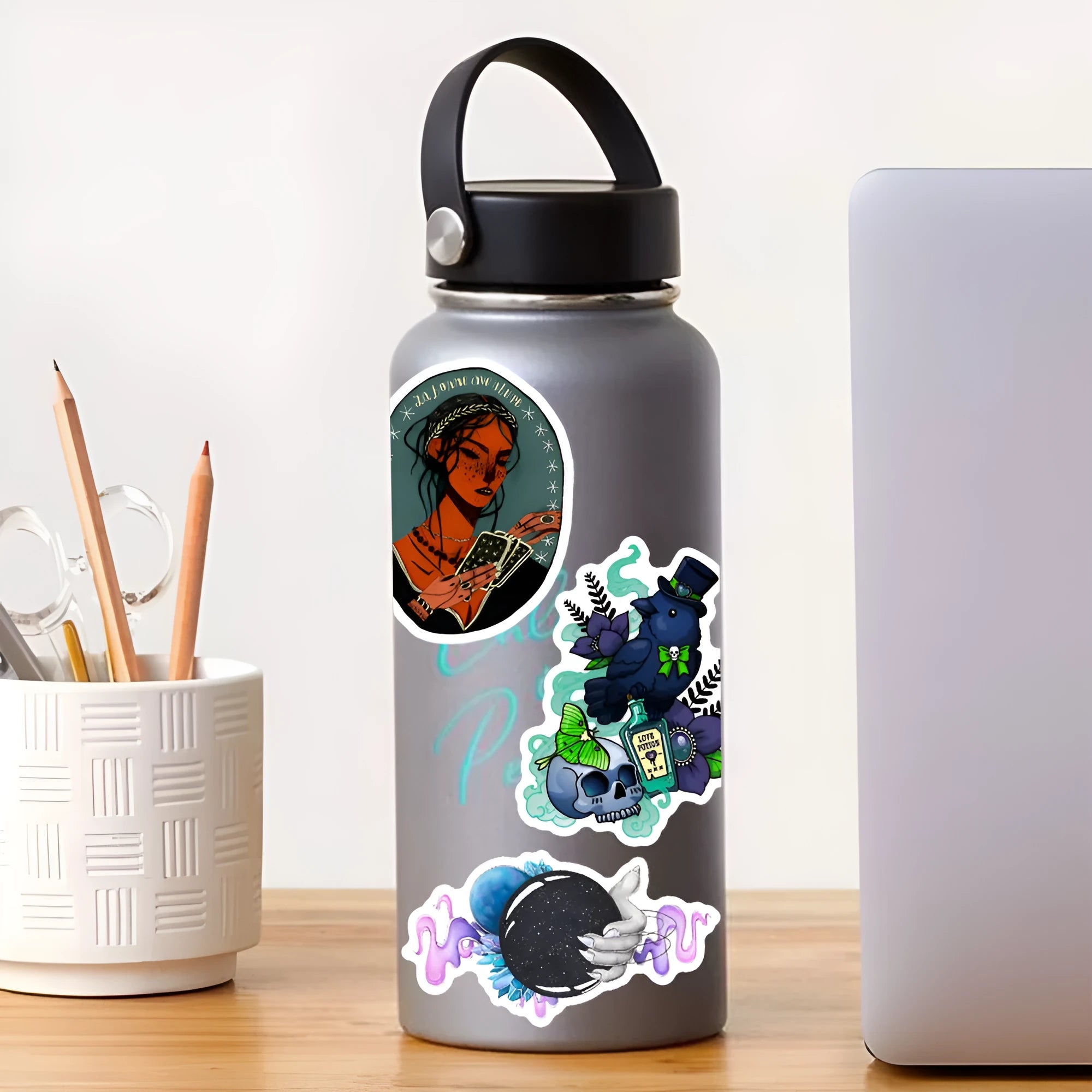 50 sheets of waterproof PVC stickers in assorted sizes 3-8cm with glossy surface for laptops and smooth surfaces