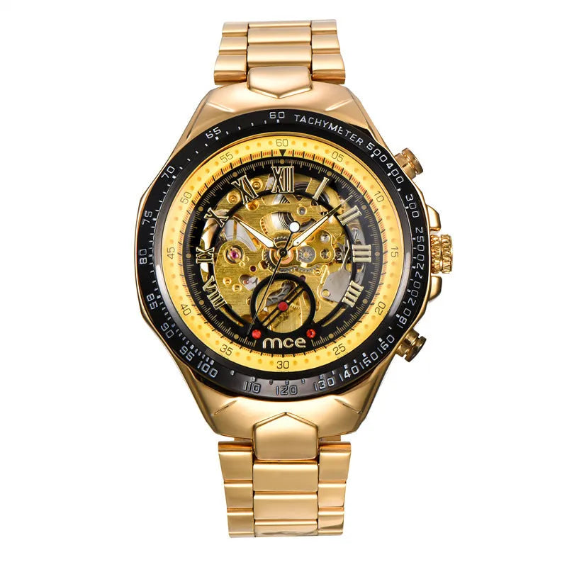MCE men's explosion-proof mechanical watch on a wrist, shown in one of four available colour variants.