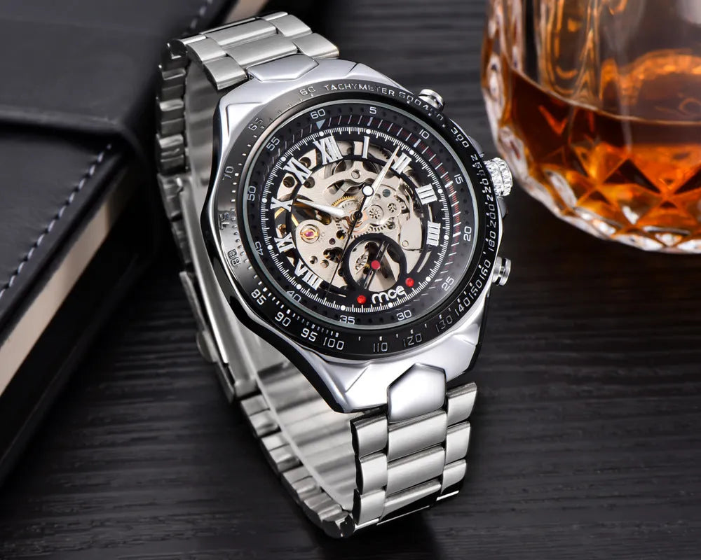 MCE men's explosion-proof mechanical watch on a wrist, shown in one of four available colour variants.