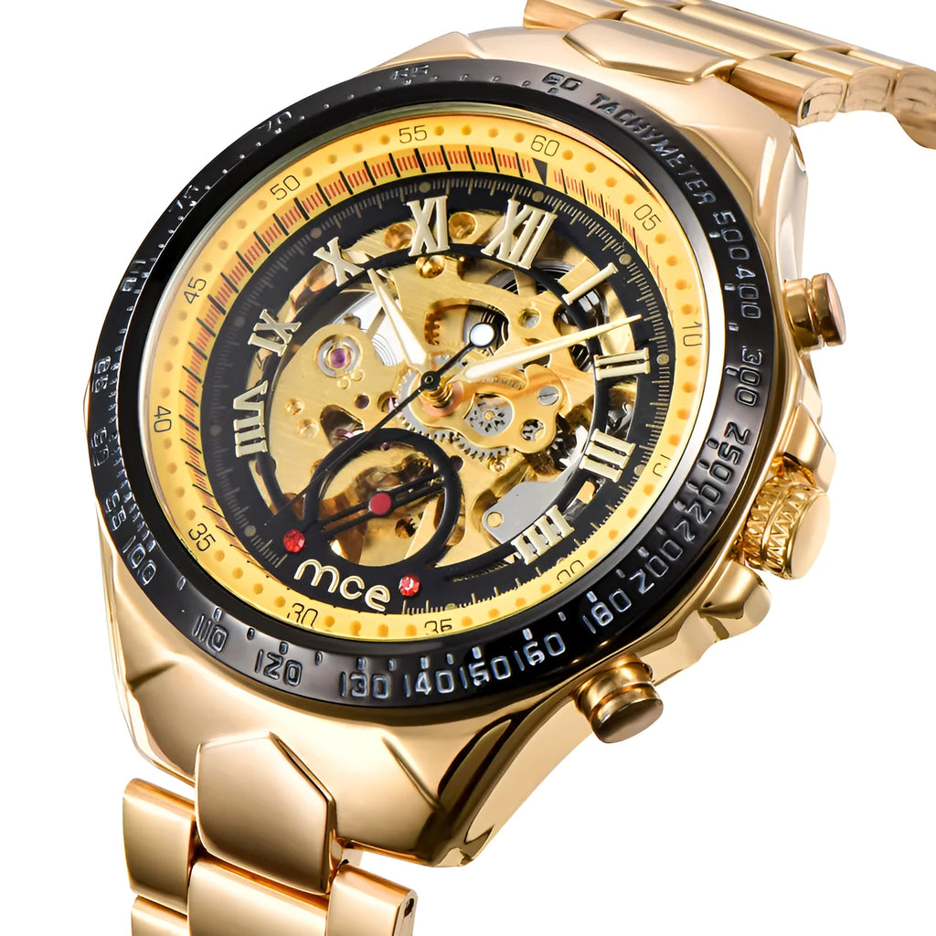 MCE men's explosion-proof mechanical watch on a wrist, shown in one of four available colour variants.