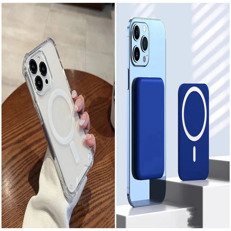 Four-corner airbag iPhone case with magnetic suction, frosted PC, transparent option, fits iPhone 11 to 15 Pro Max