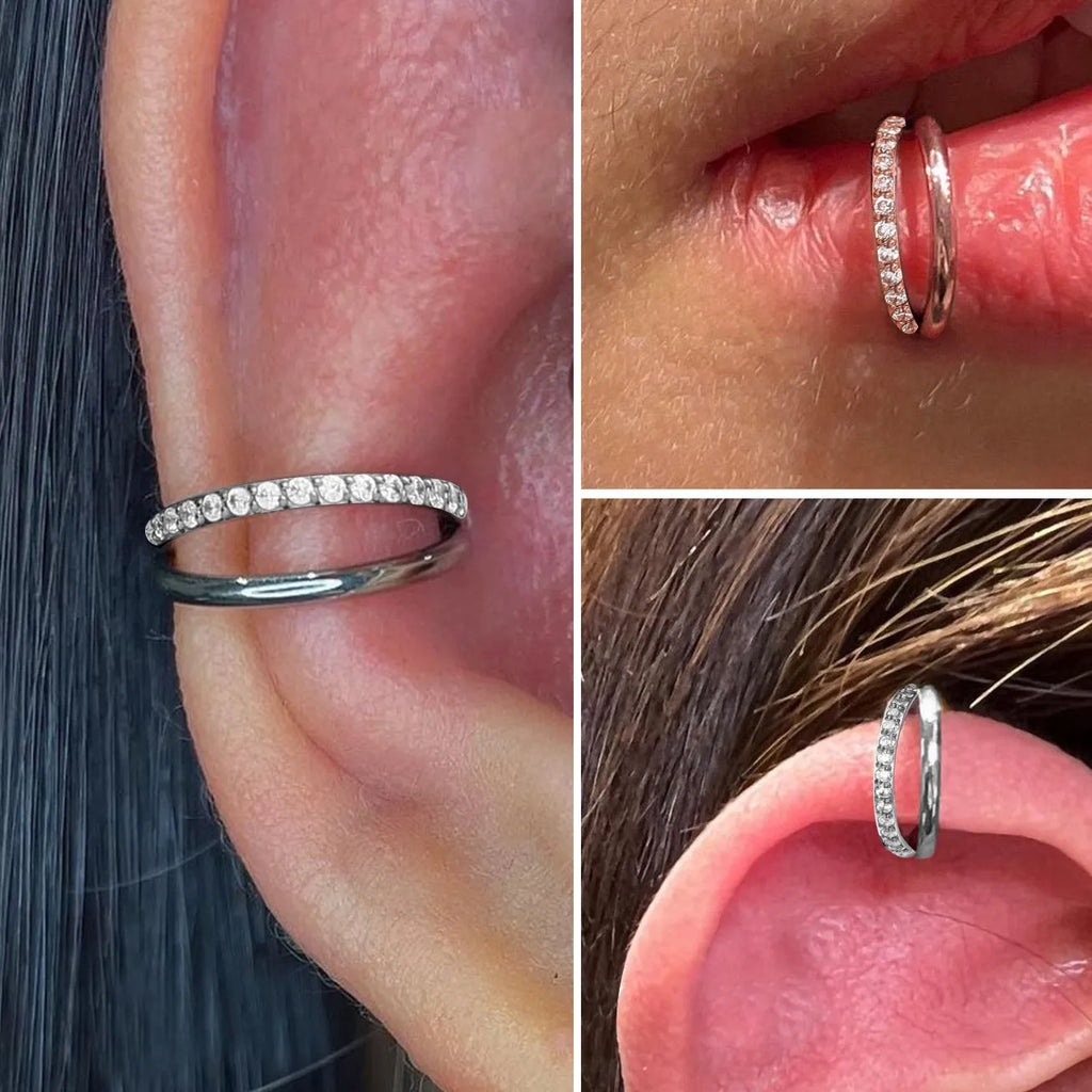 Titanium alloy fork prong nose ring on a white background, showing silver and gold colour options