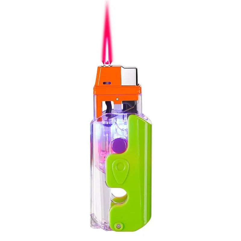 Colourful orange, purple, or green plastic radish-shaped wind-resistant lighter.