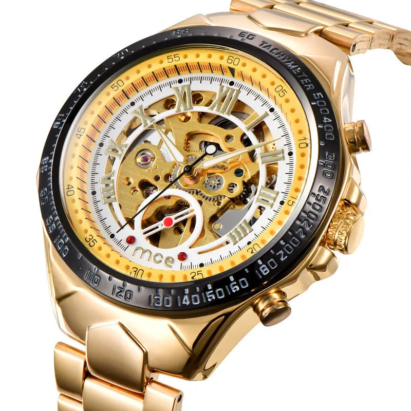 MCE men's explosion-proof mechanical watch on a wrist, shown in one of four available colour variants.