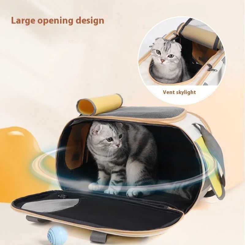 Foldable single shoulder pet carrier bag in canvas material shown in black, green and yellow colours