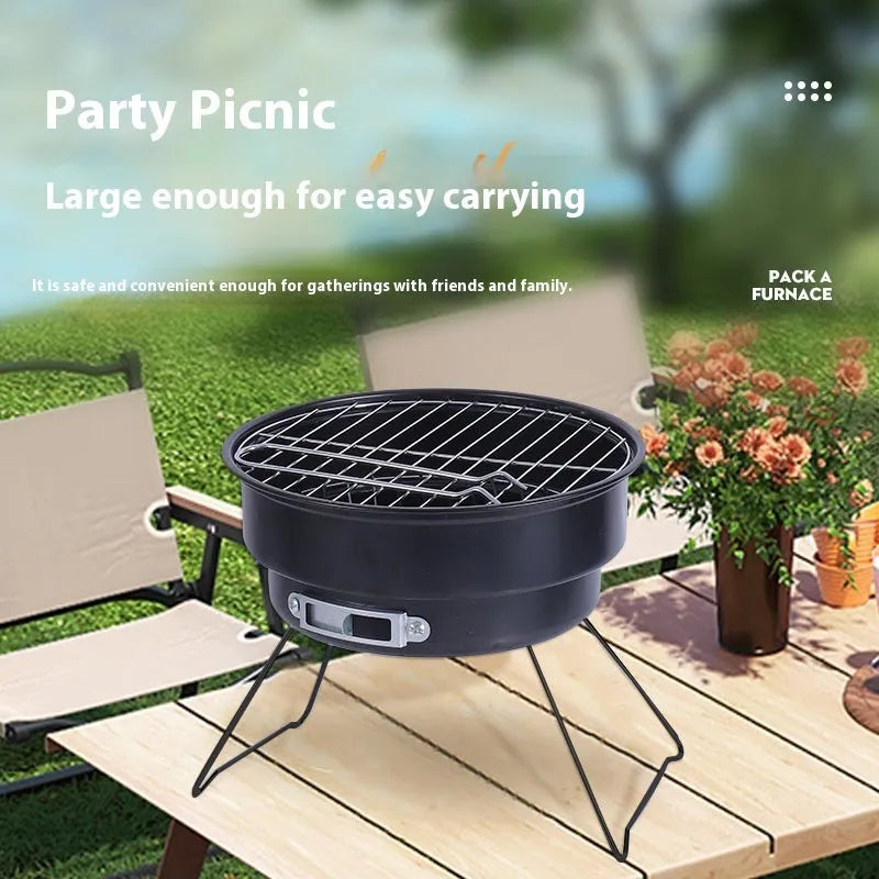 Small folding round ice stove grill set for 1-2 people with mesh and packaging.